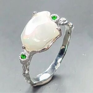 Natural Opal and Chrome DiopsideAccent 925 Sterling Silver Ring Size 7